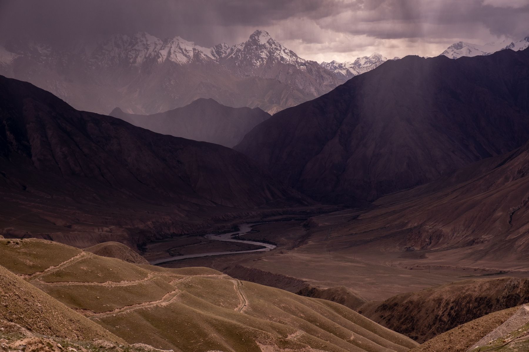 storm passing over mountains in enylcheck region kyrgyzstan
