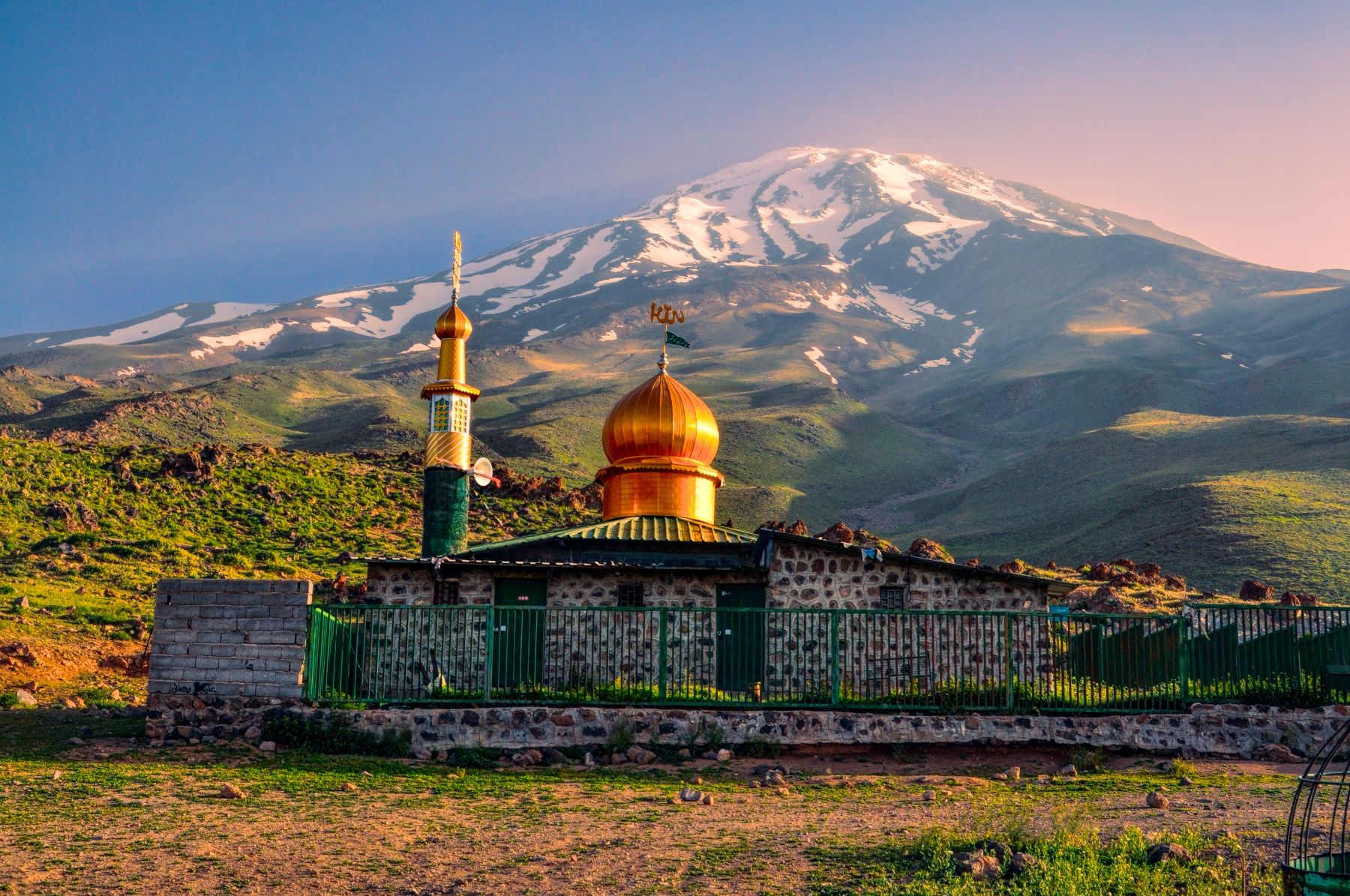 mosque at the base of mt damavand iran tours
