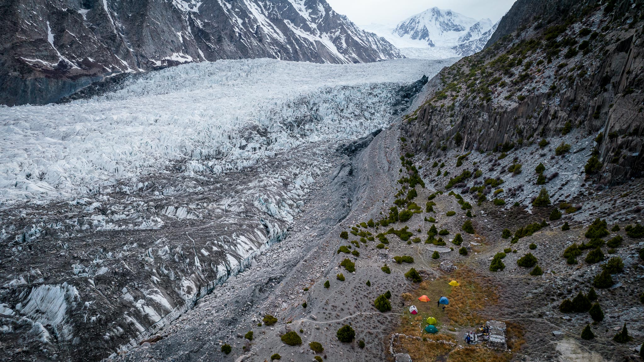 drone shot of a glacier in pakistan