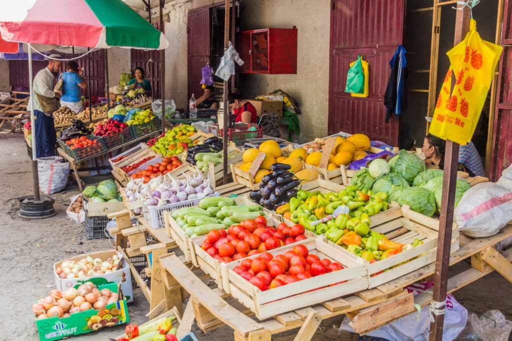 fruit vegetable stand in osh baazar bishkek market
