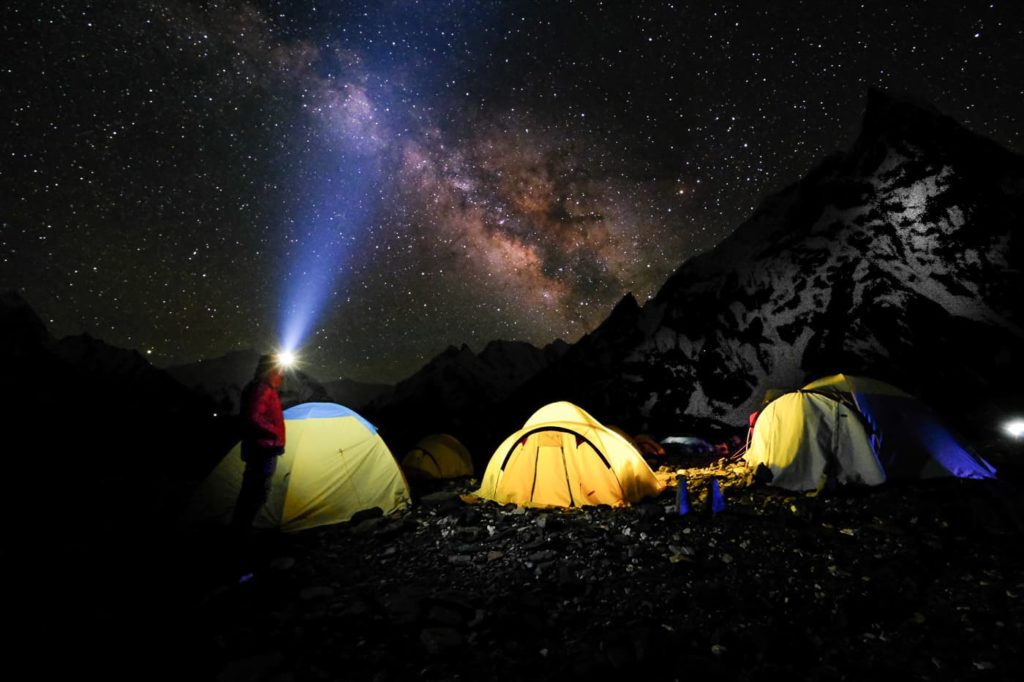 k2 base camp camping night stars