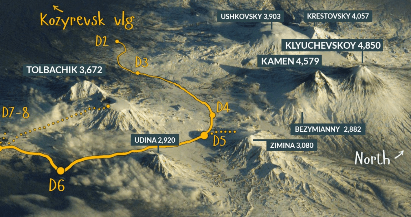 map of Kamchatka trekking